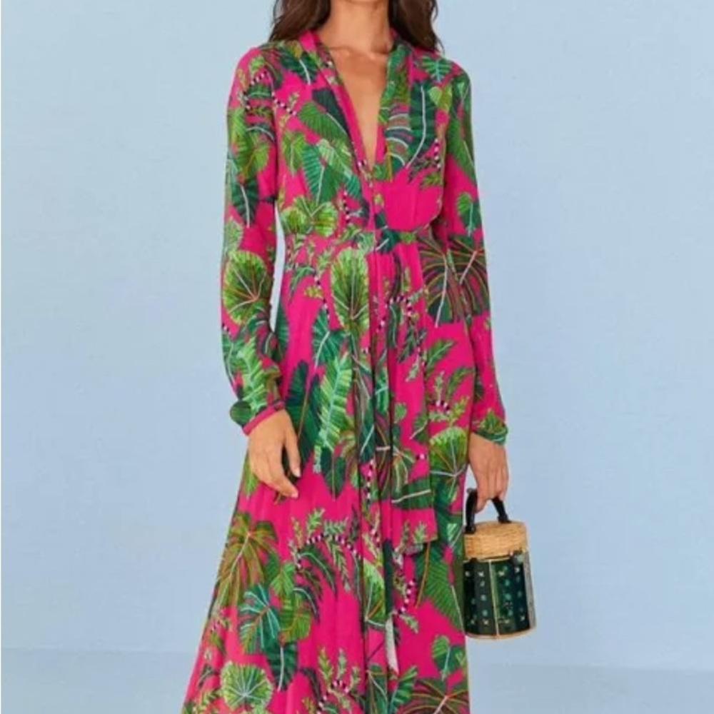 Farm Rio Pink Leaves Maxi Dress